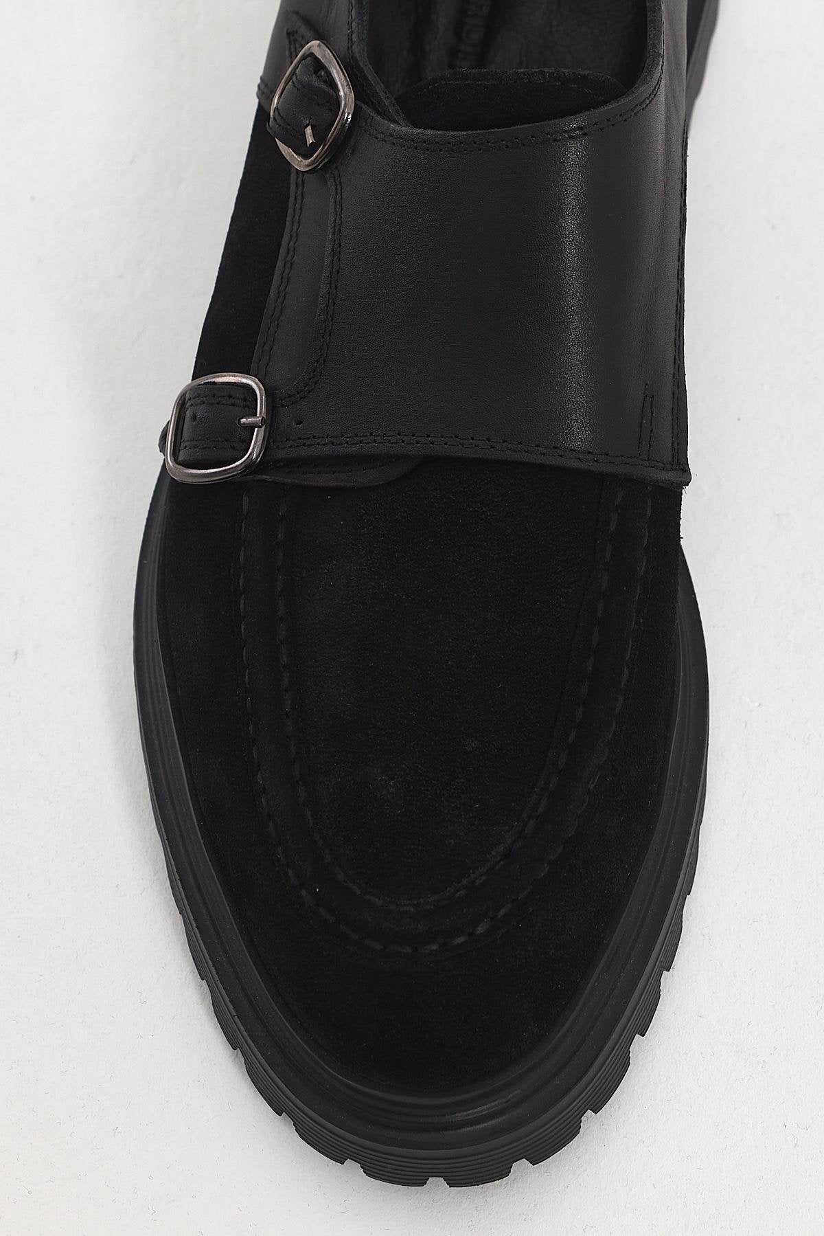 Black Suede Monk Strap Chunky