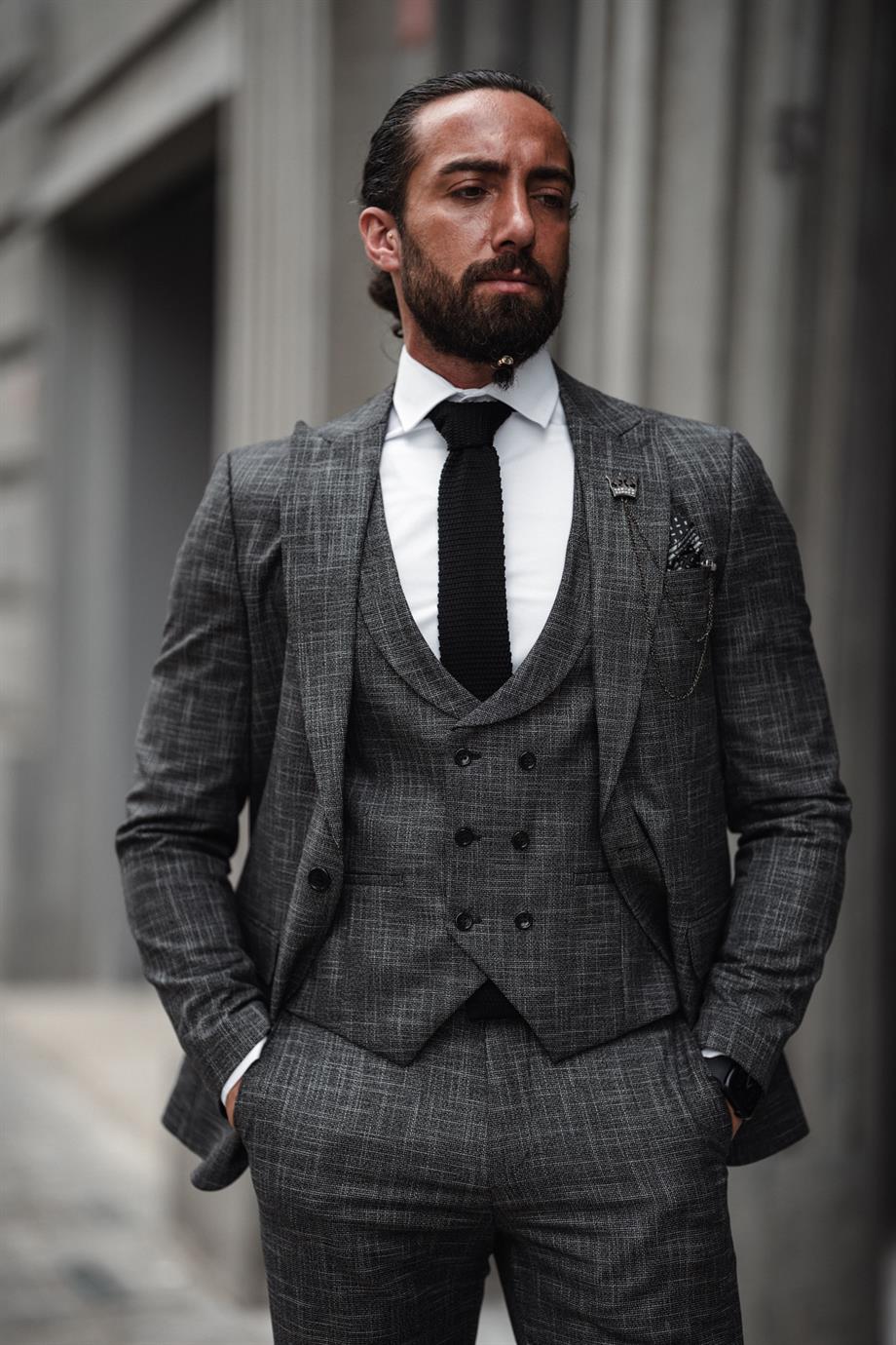 Men's Self Patterned Slim Fit Suit
