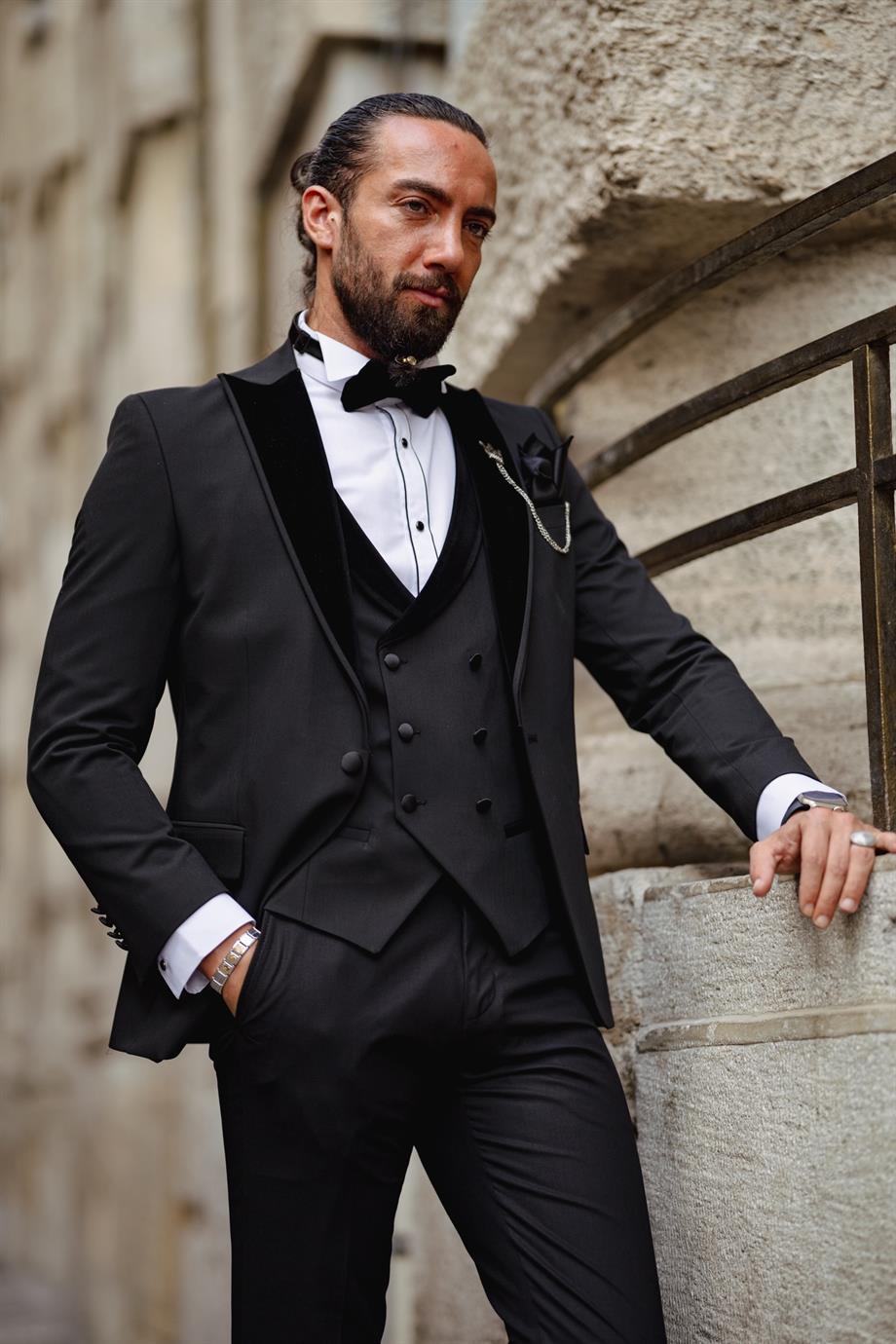 Men's Velvet Satin Collar Tuxedo Suit