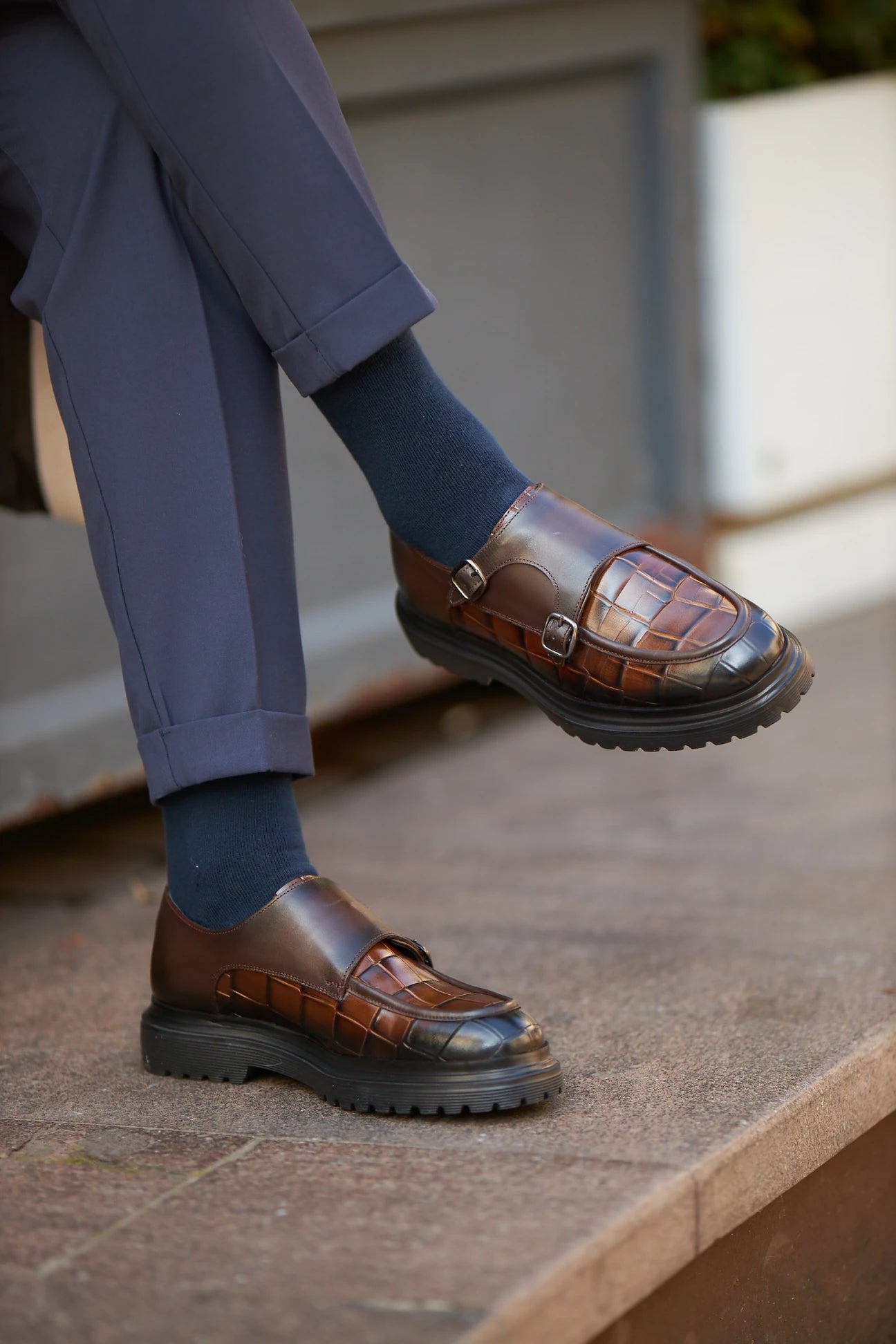 Brown Croc Double Monk
