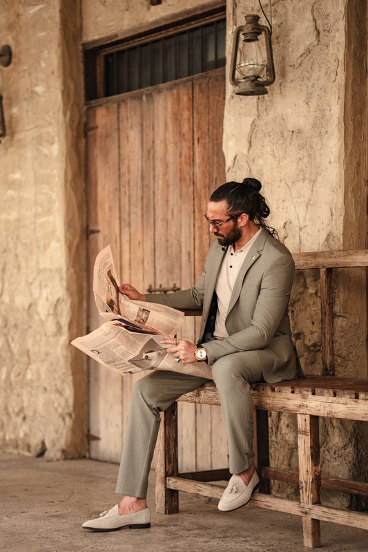 Olive Green Strip Suit