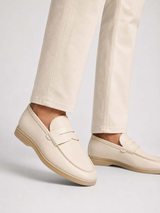Cream Leather Penny Loafers