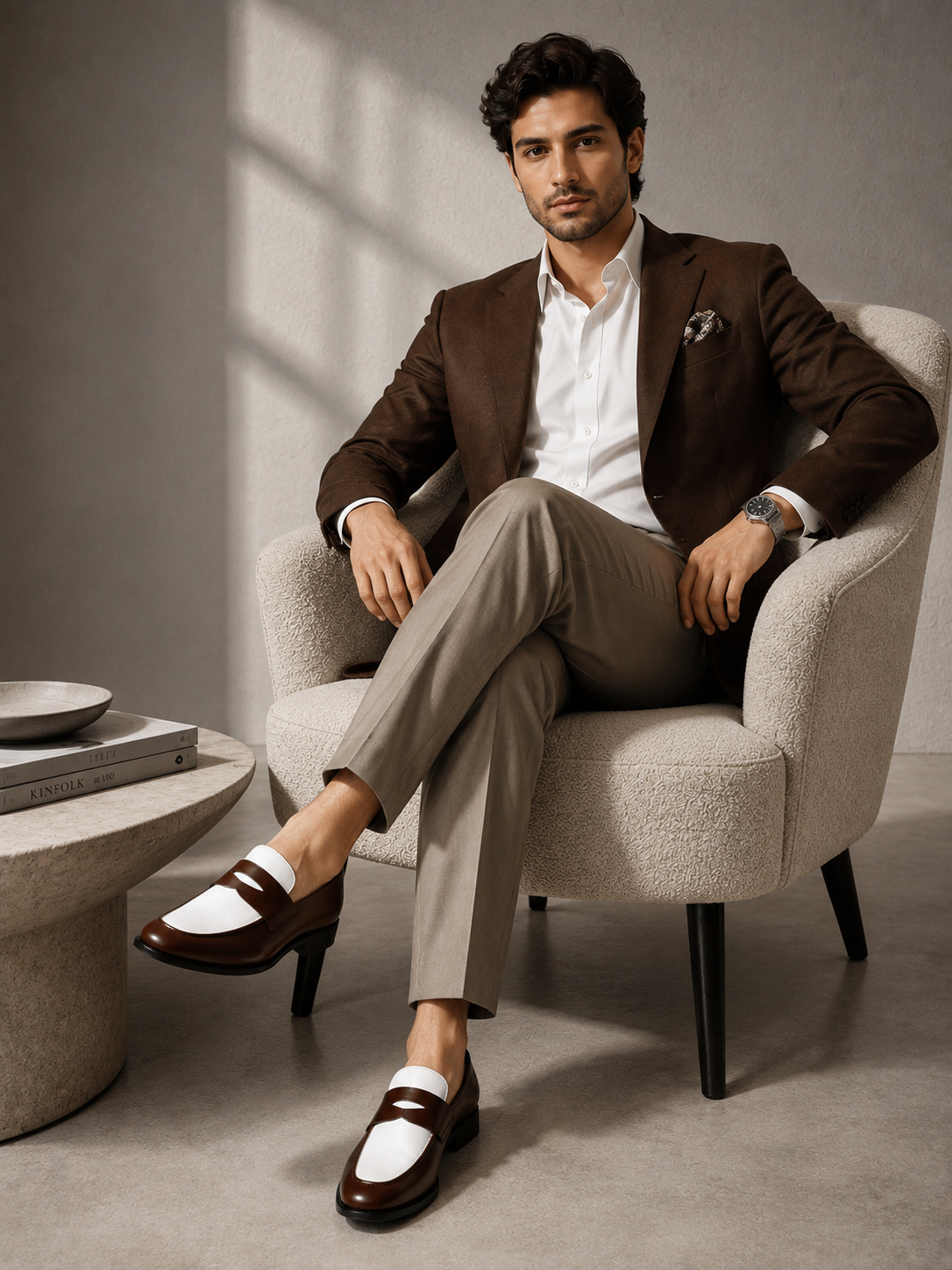Brown & White Penny Loafers