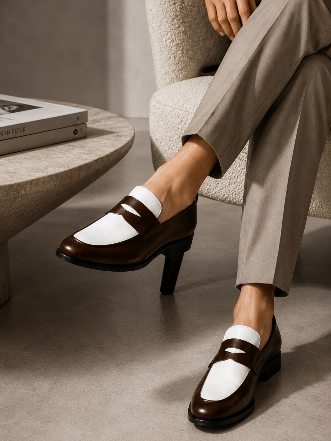 Brown & White Penny Loafers