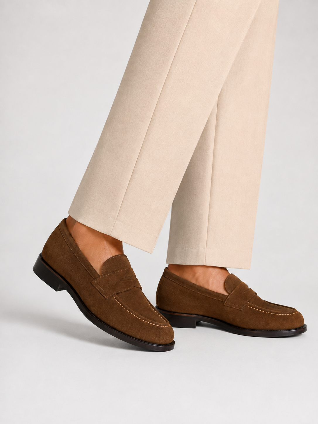 Brown Suede Penny Loafers