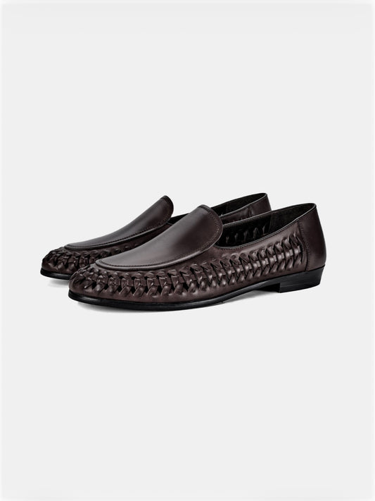 Dark Brown Woven Leather Loafers