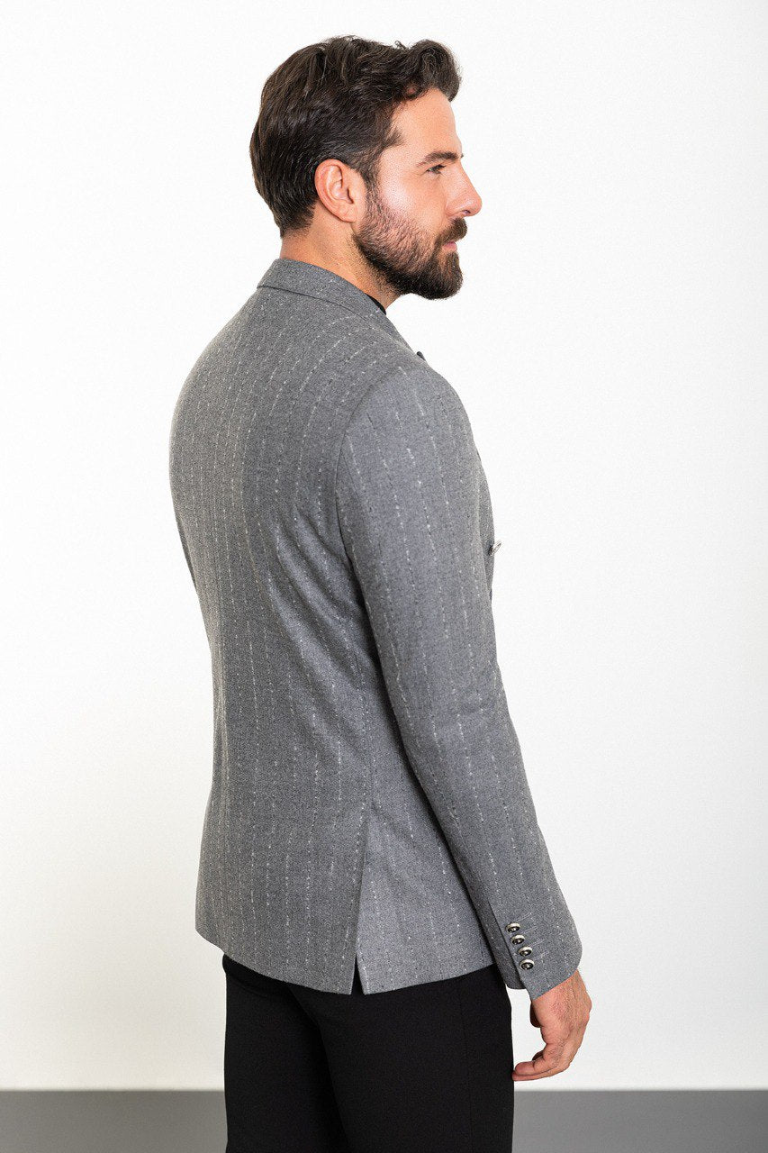 Grey Double Breast Slim Fit Blazer MB-025