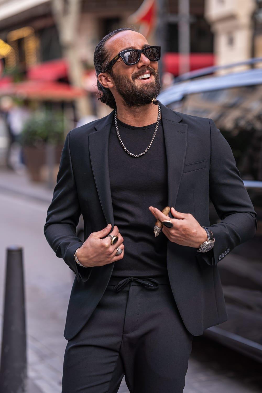 Black Mono Collar Men's Suits