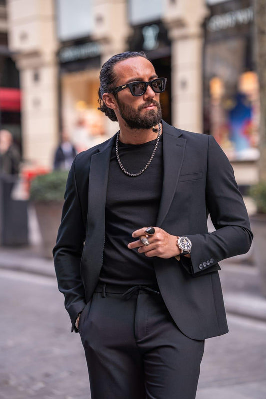 Black Mono Collar Men's Suits