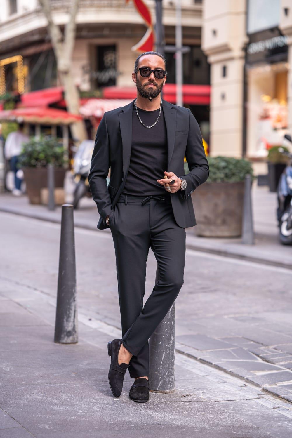 Black Mono Collar Men's Suits