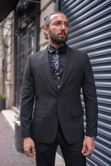Men's Swallow Collar Lycra black Suit
