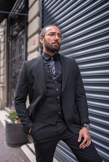 Men's Swallow Collar Lycra black Suit