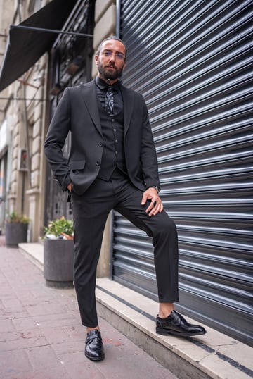 Men's Swallow Collar Lycra black Suit