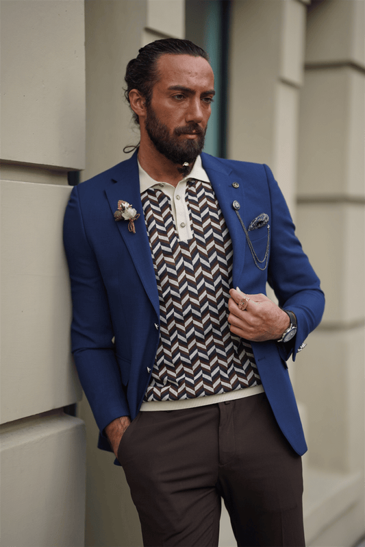 Navy Blue Linen Slim Fit Blazers