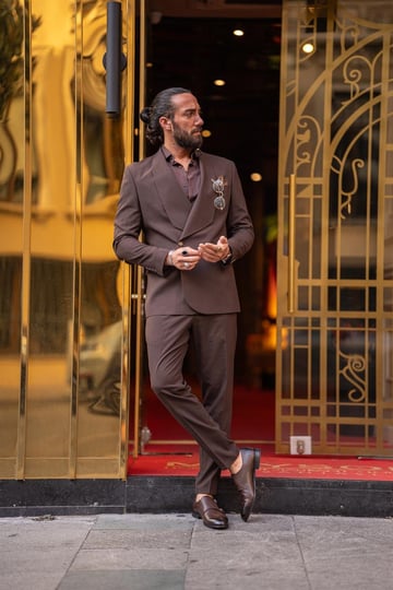 Special Design Wide Collar Single Button Slim Fit brown Suit