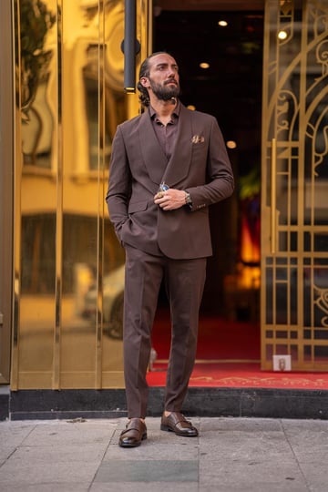Special Design Wide Collar Single Button Slim Fit brown Suit