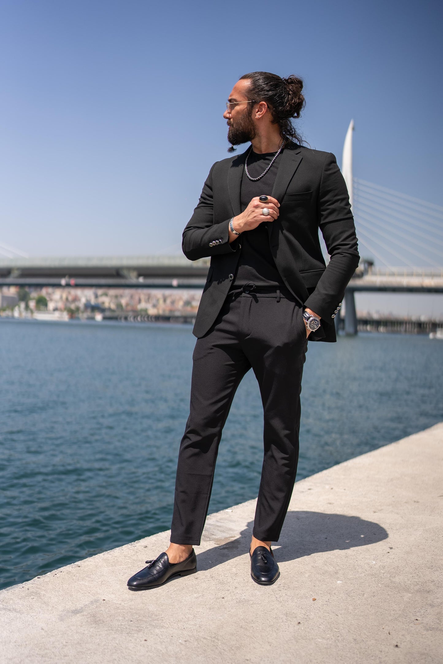 Black Slim Fit Mono Collar Blazer