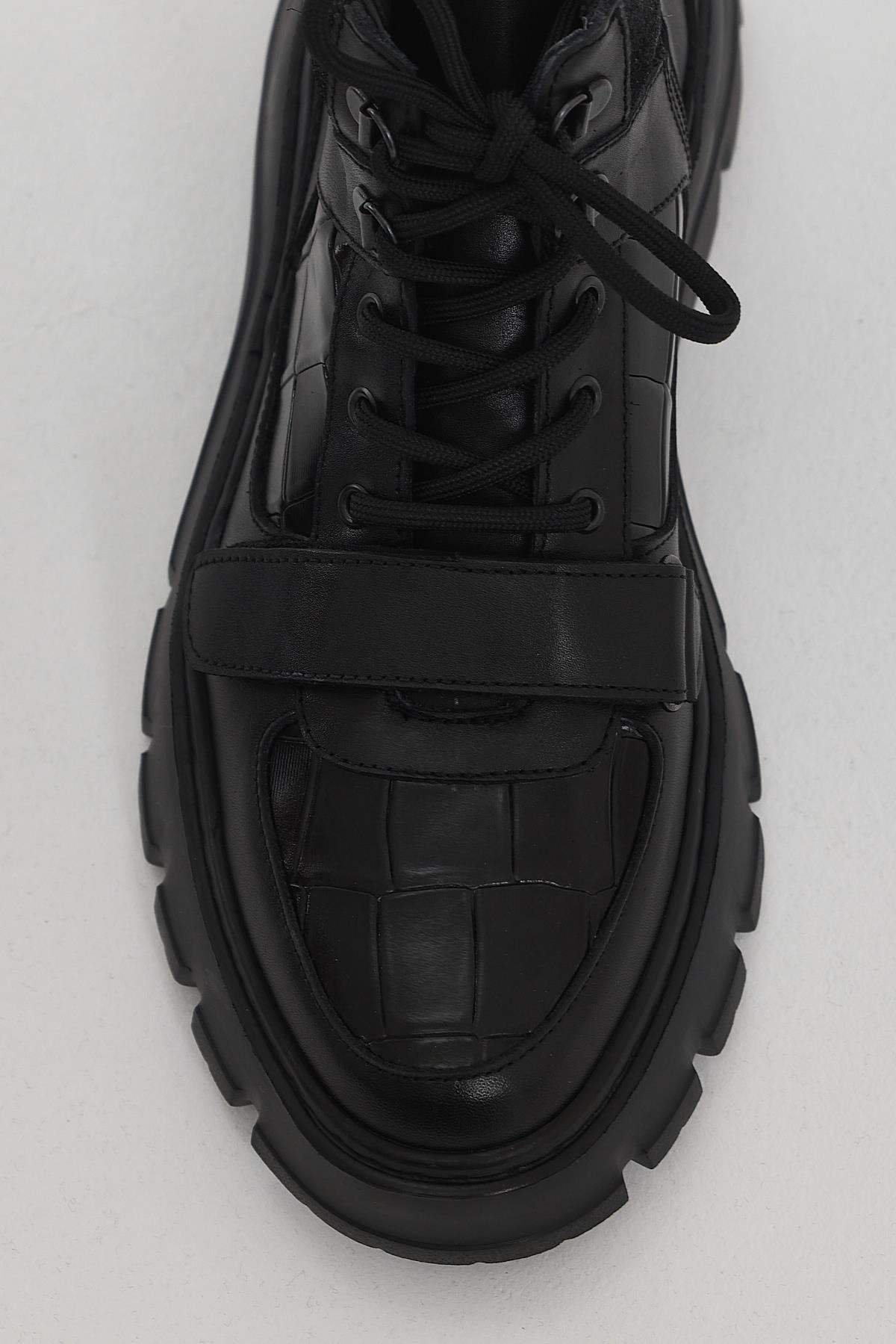 Black Croc Ankle Boots