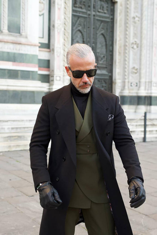 Black Wide Collar Men's Long Coat