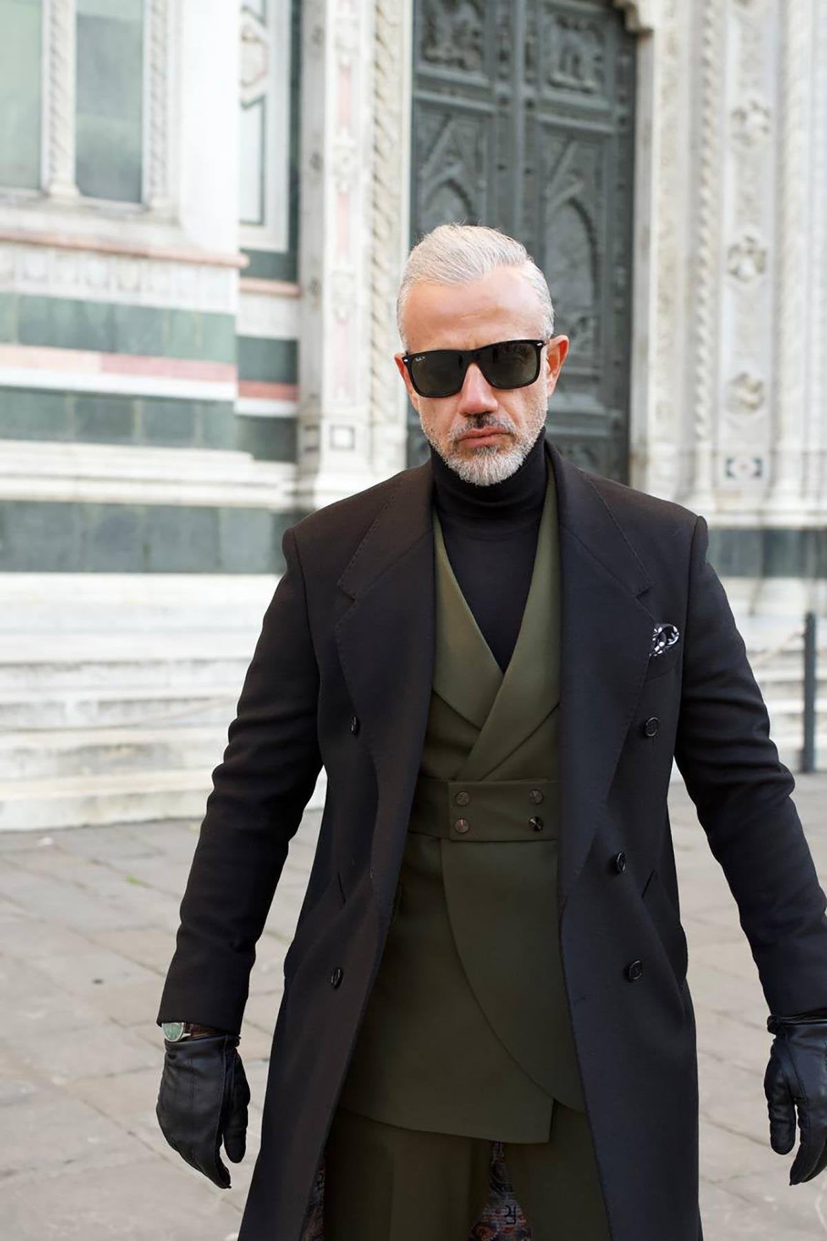 Black Wide Collar Men's Long Coat