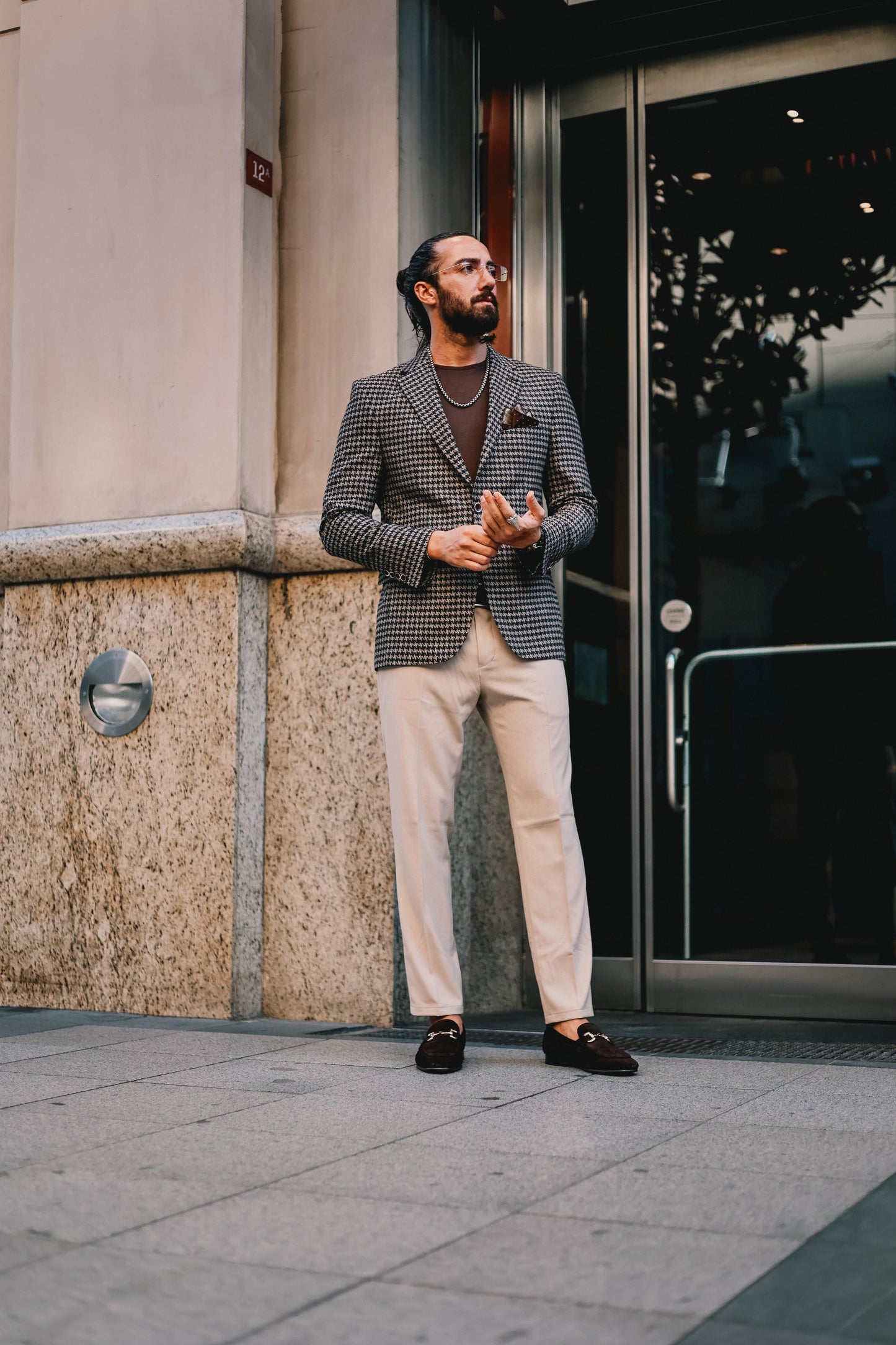 Brown Check Slim Fit Men Blazers