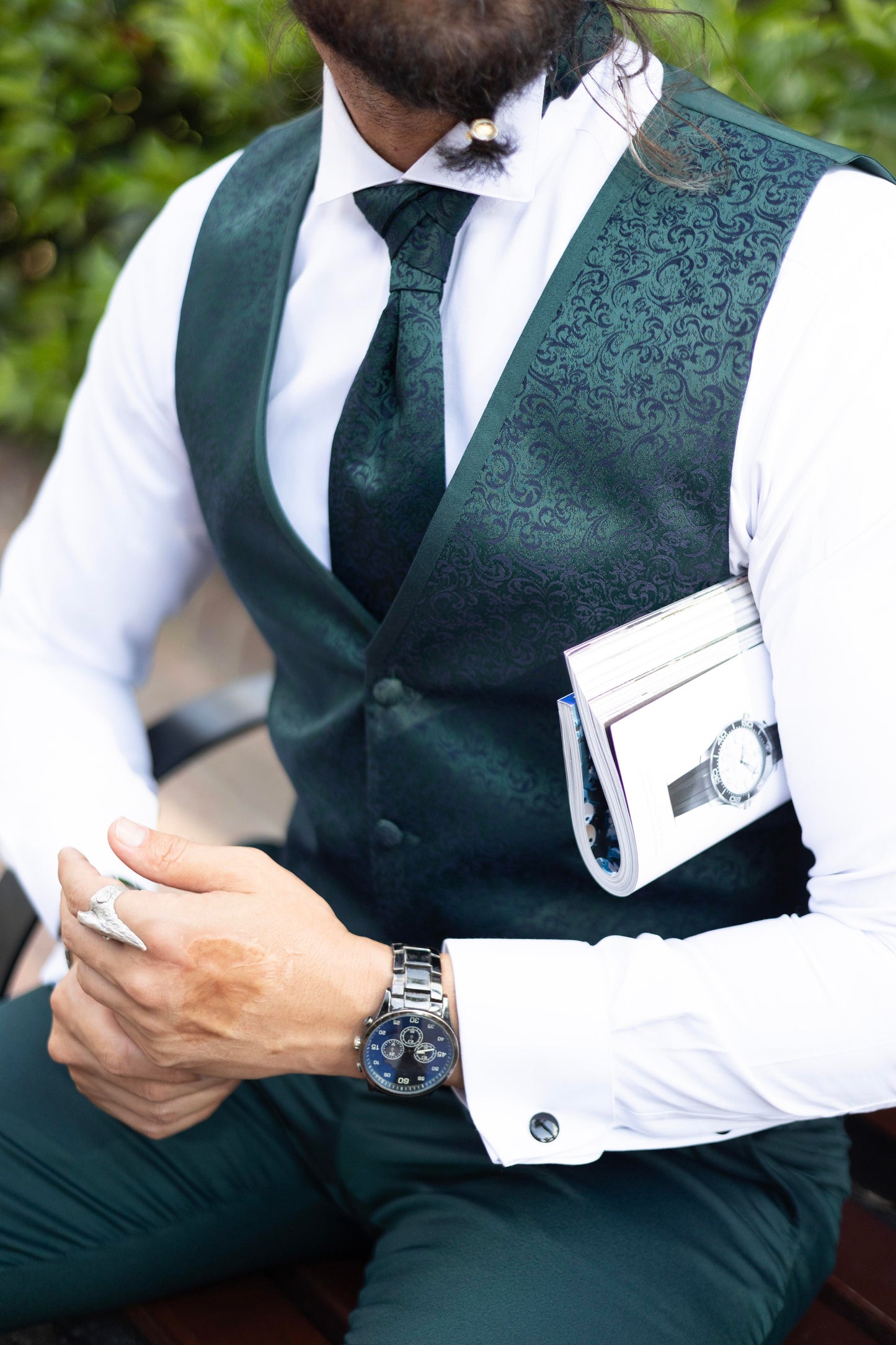 Green Slim Fit Satin Collar Men's Wedding Suit
