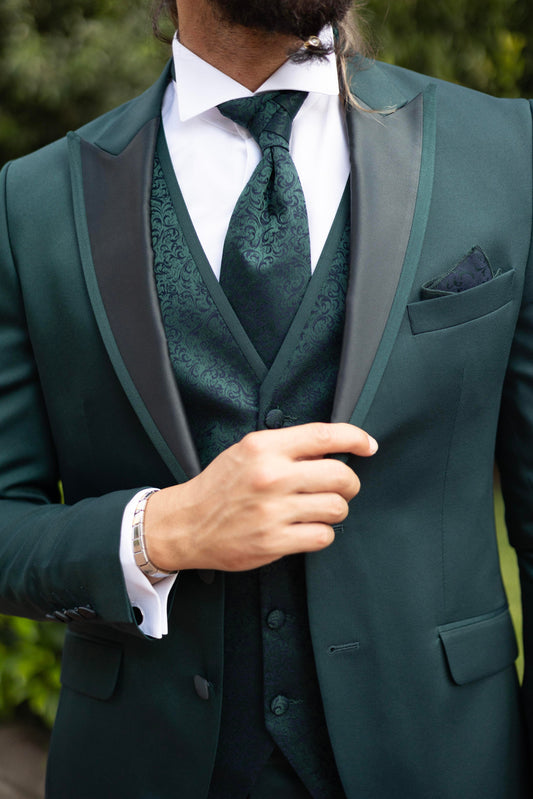 Green Slim Fit Satin Collar Men's Wedding Suit