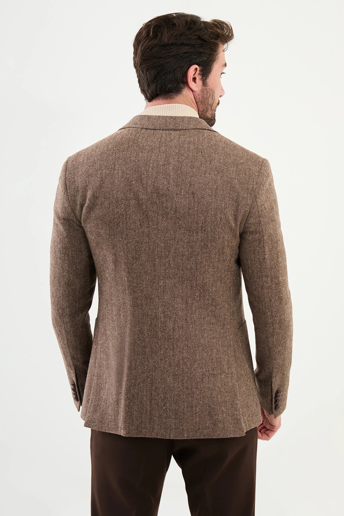 Sand Brown Wool Slim Fit Blazers