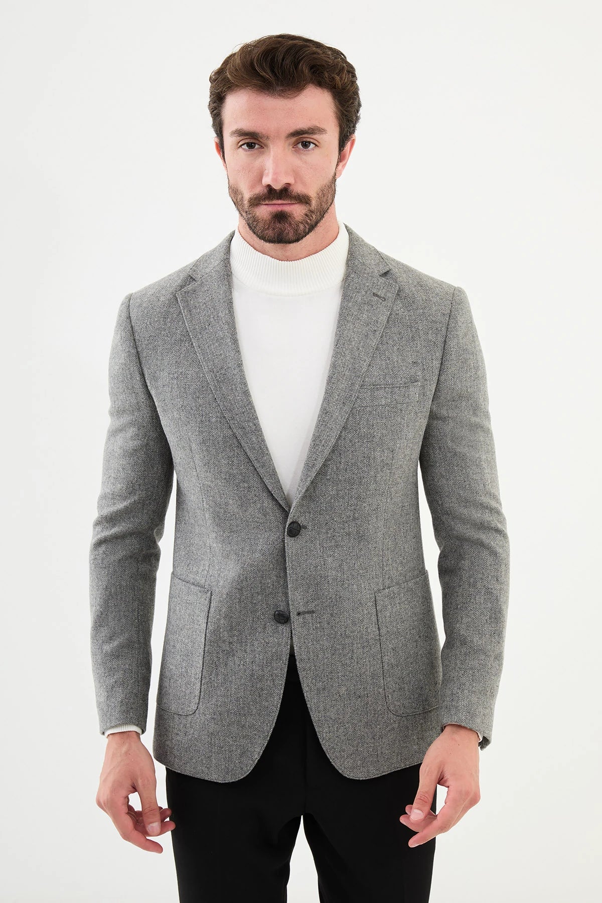 Grey Wool Slim Fit Blazers