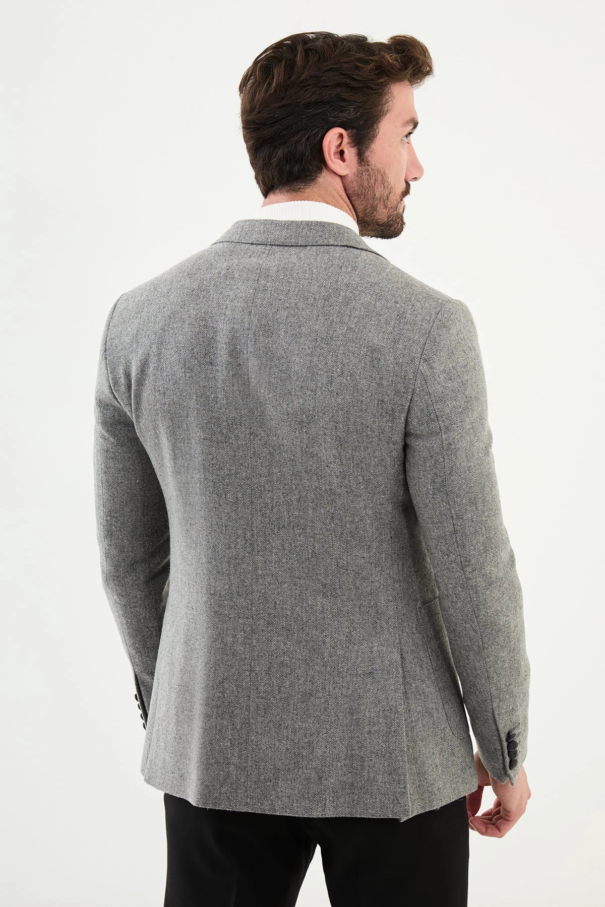 Grey Wool Slim Fit Blazers