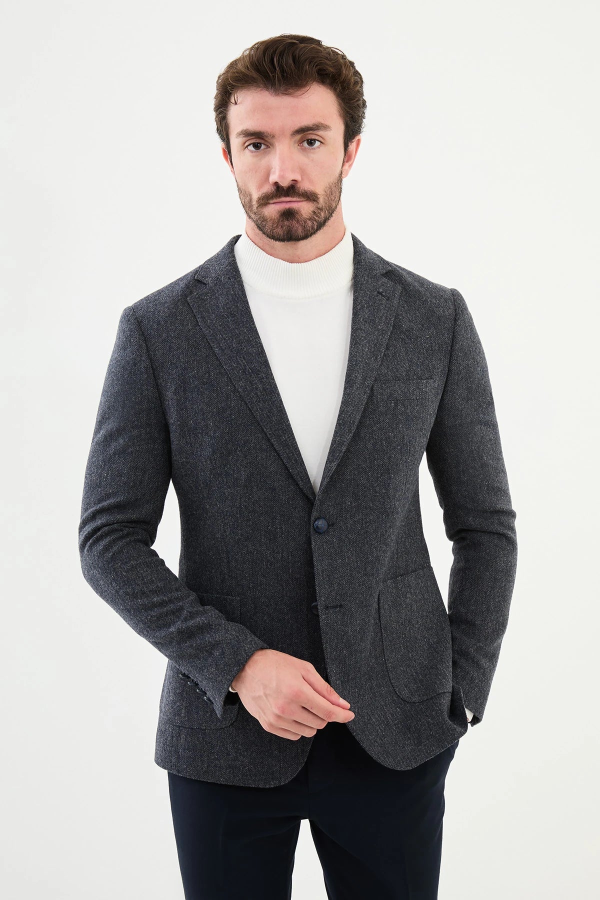 Navy Wool Slim Fit Blazers