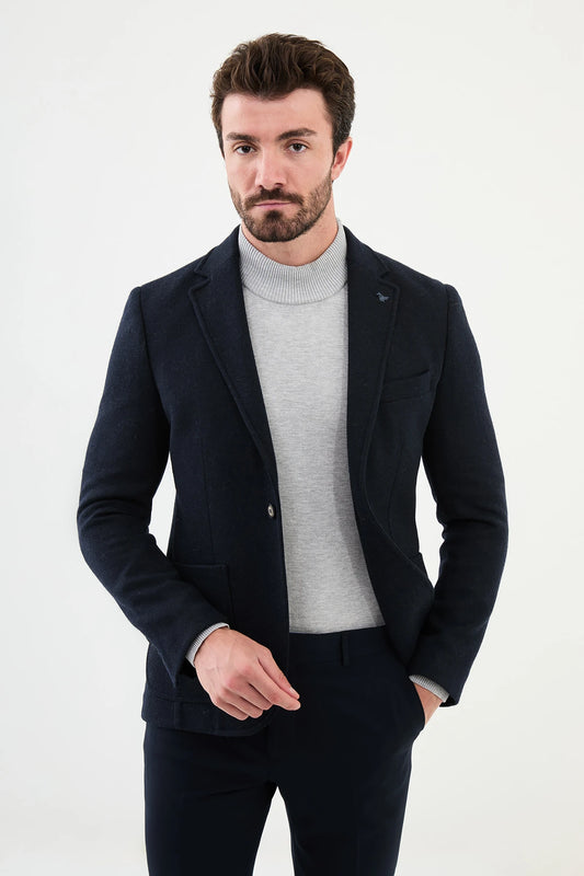 Navy Blue Premium Wool Slim Fit Blazers