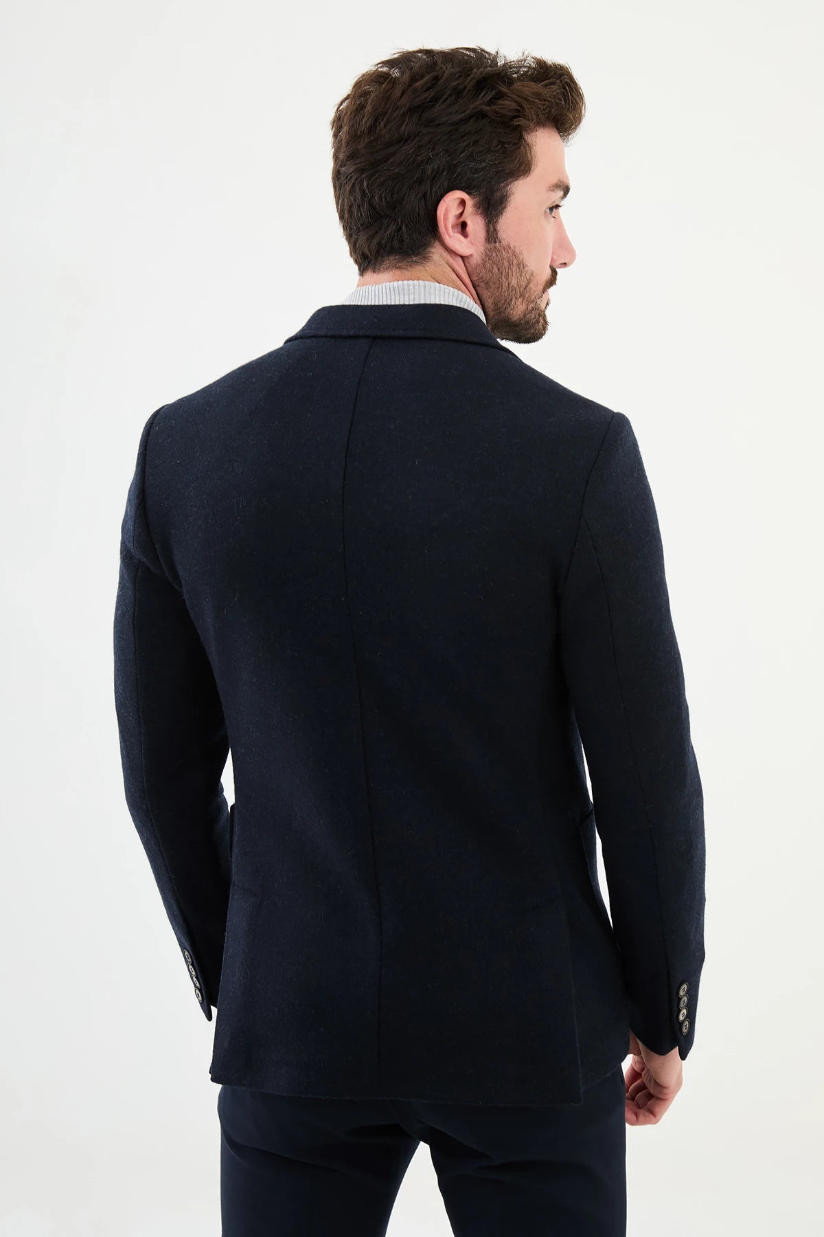 Navy Blue Premium Wool Slim Fit Blazers
