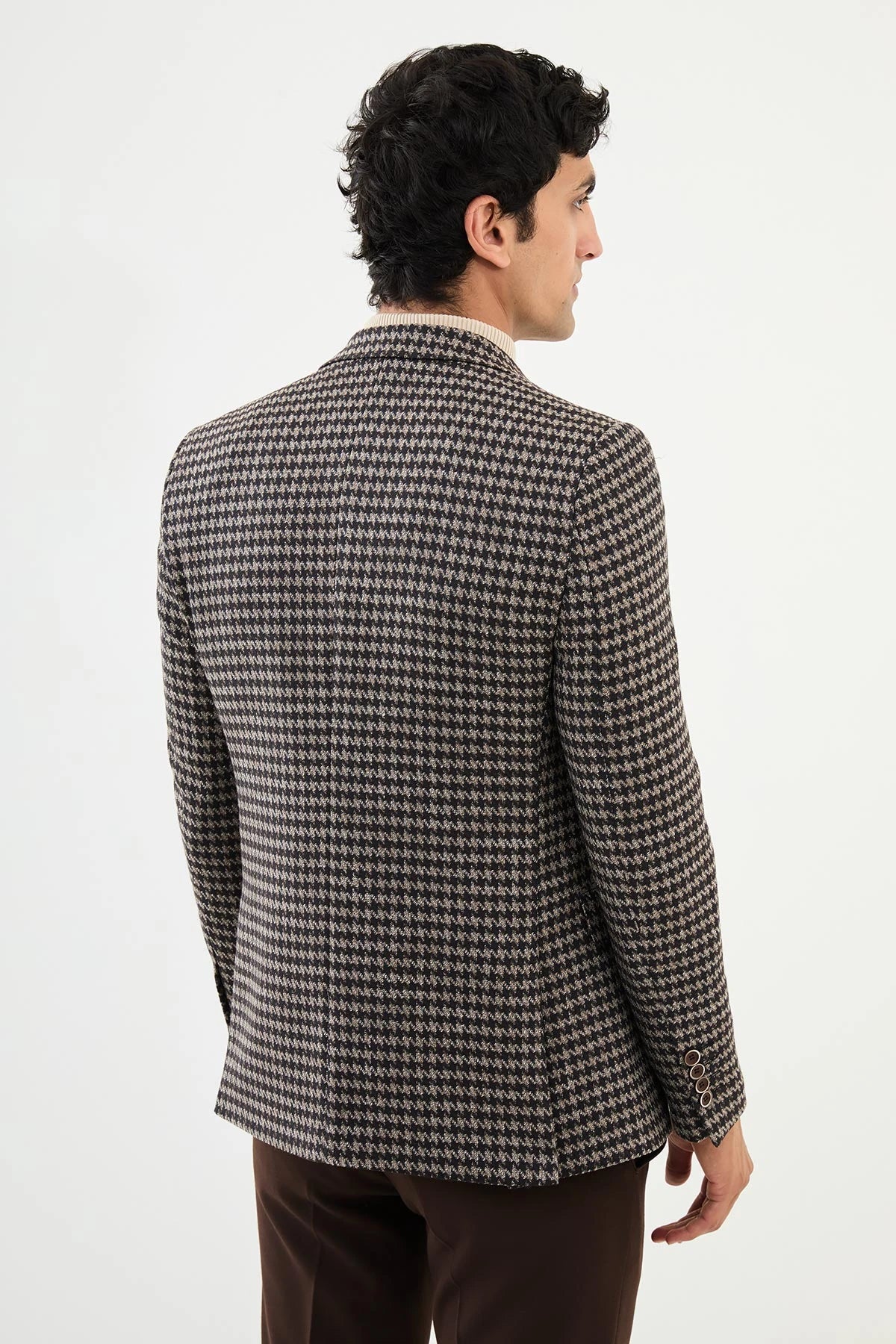 Brown Wool Mono Collar Blazers