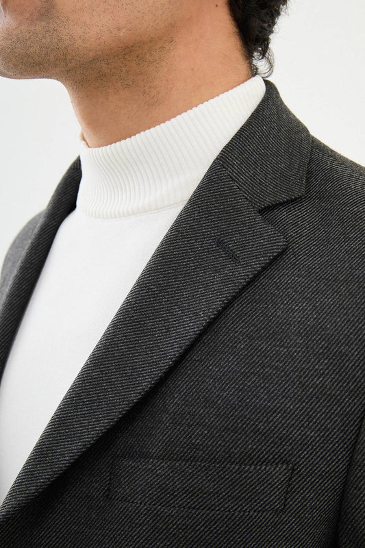 Black Wool Mono Collar Blazers-41406