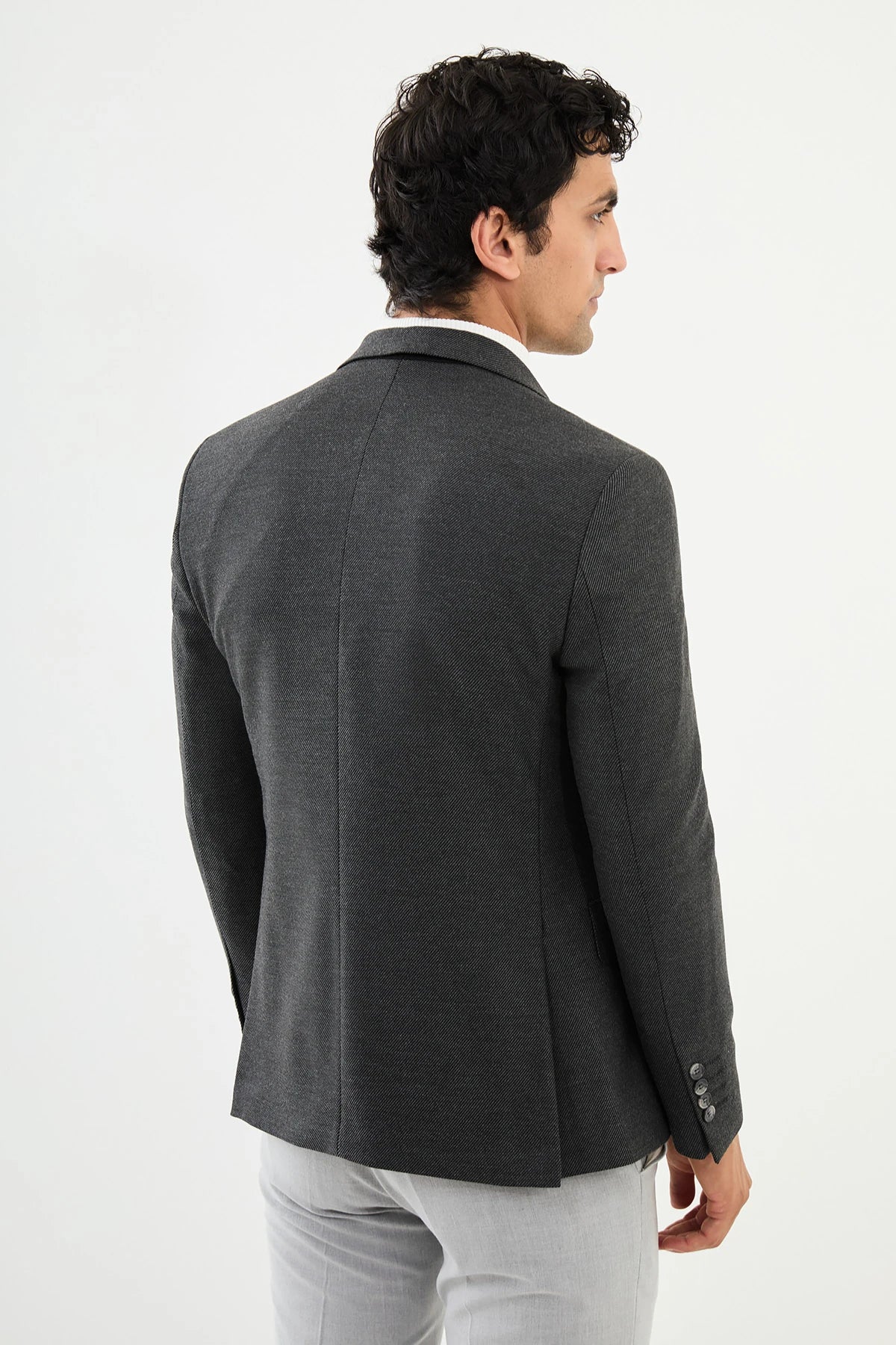 Black Wool Mono Collar Blazers-41406