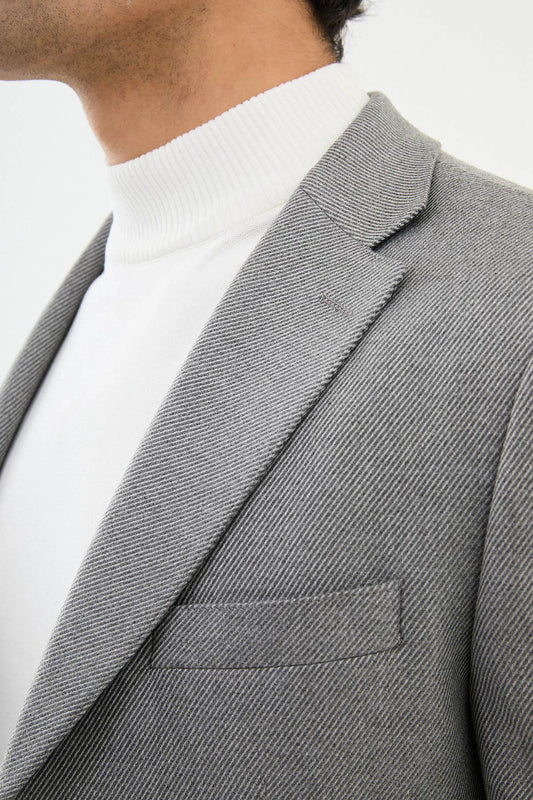 Grey Wool Mono Collar Blazers-41406