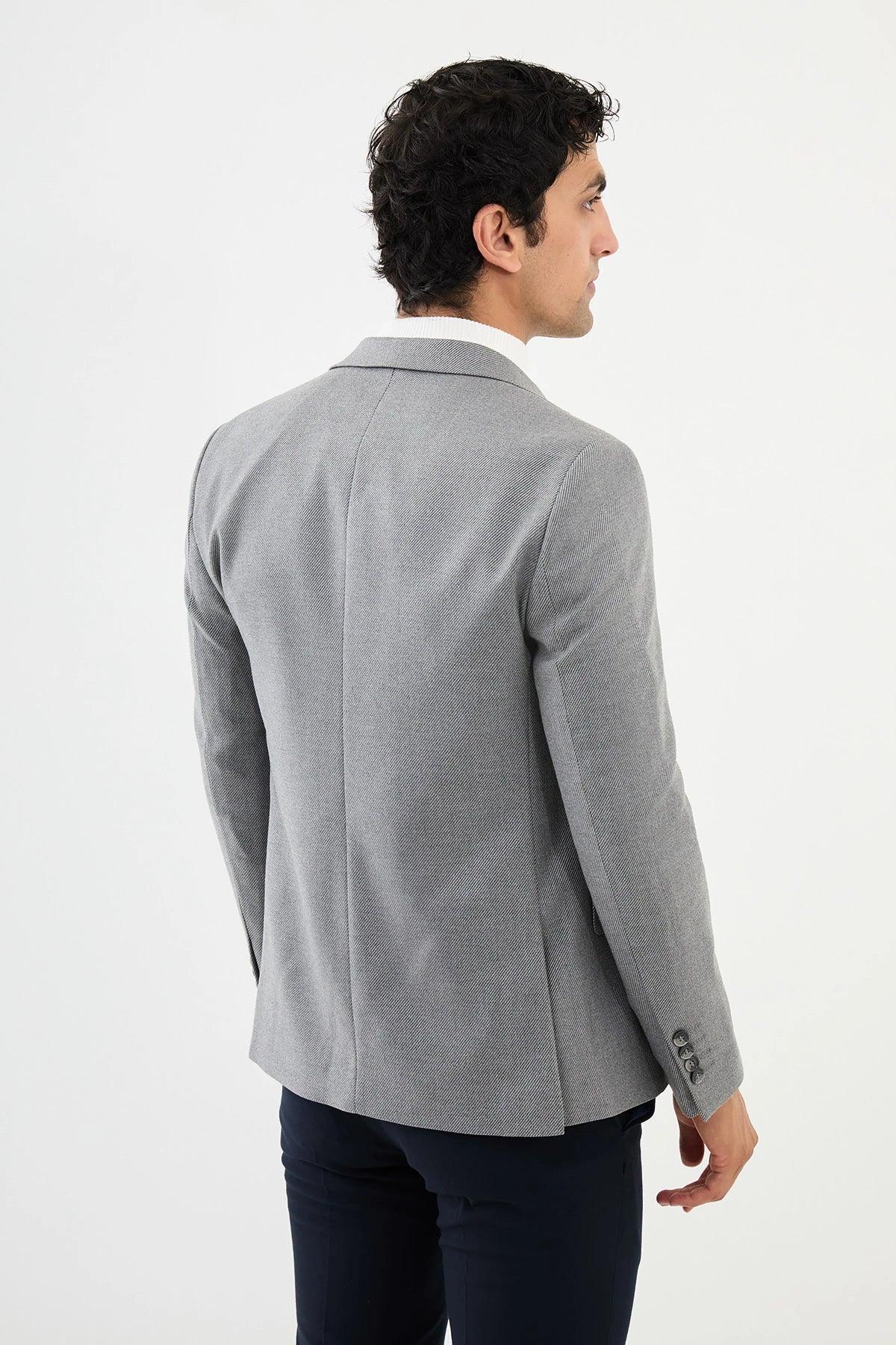 Grey Wool Mono Collar Blazers-41406