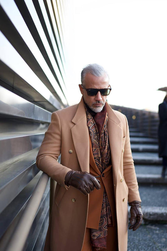 Wide Collar Beige Men's Long Coat