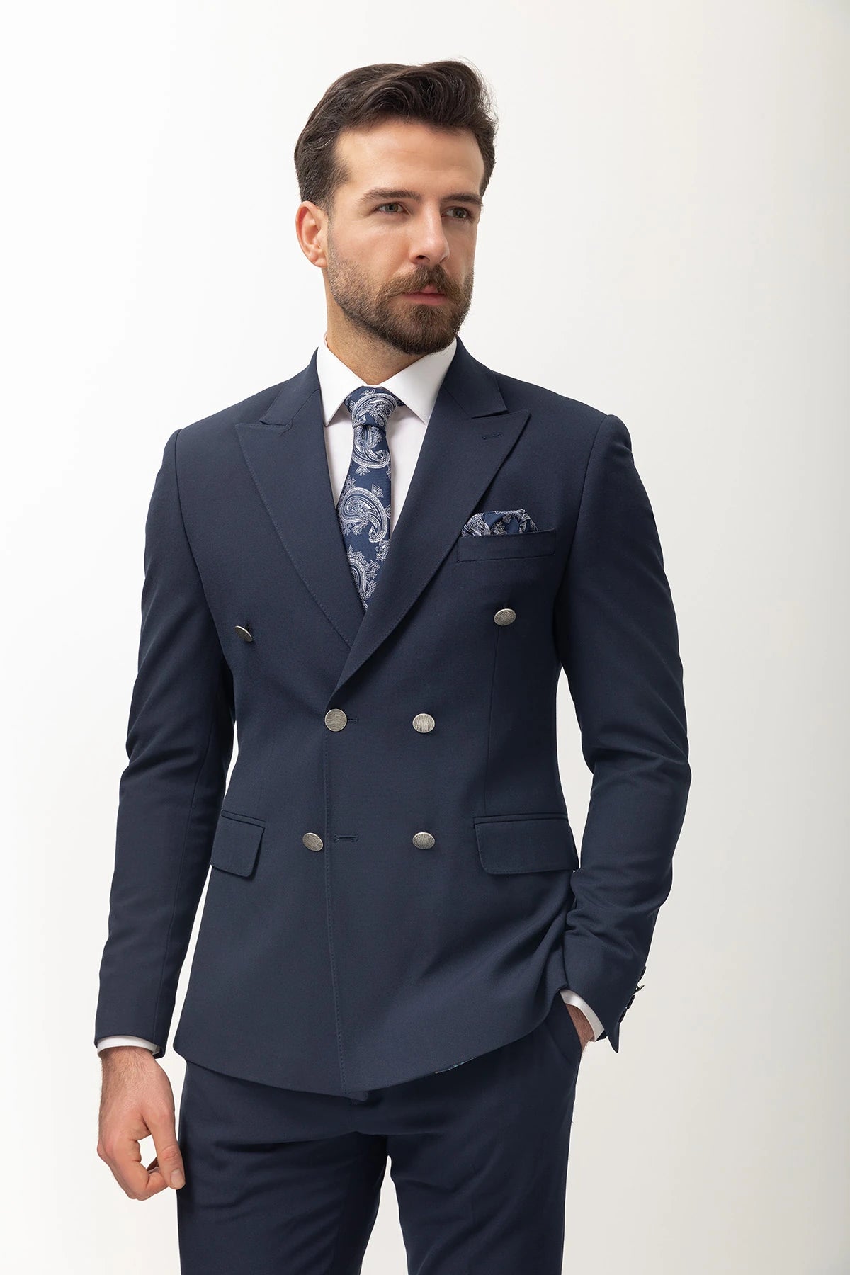 Navy Blue Double Breasted Premium Men's Suit