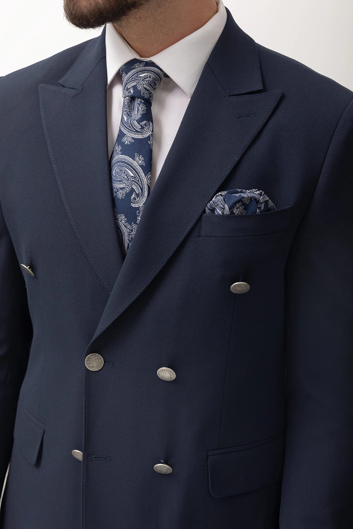 Navy Blue Double Breasted Premium Men's Suit