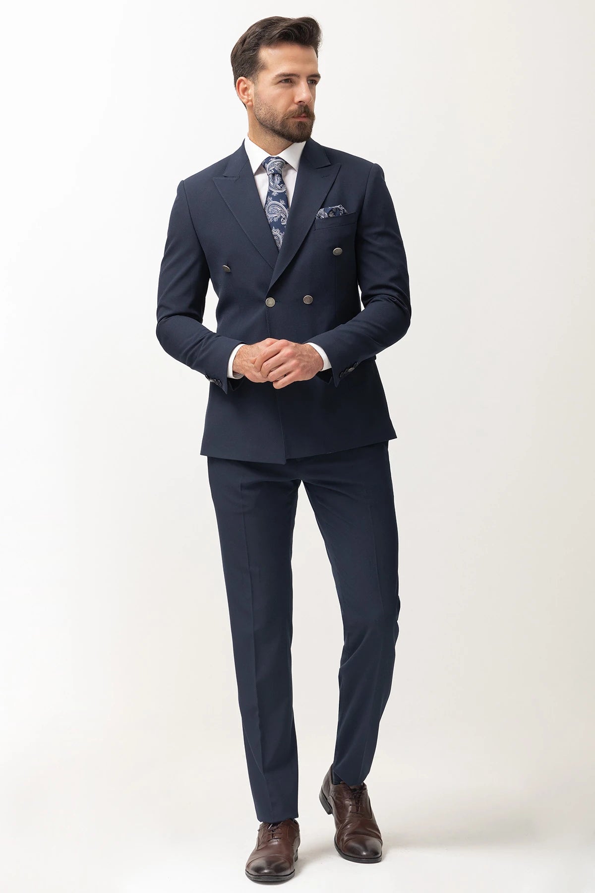 Navy Blue Double Breasted Premium Men's Suit