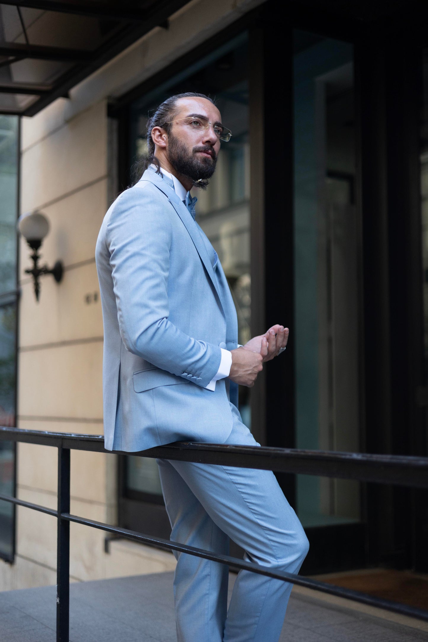 Blue Slim Fit Swallow Neck Men's Wedding Suit