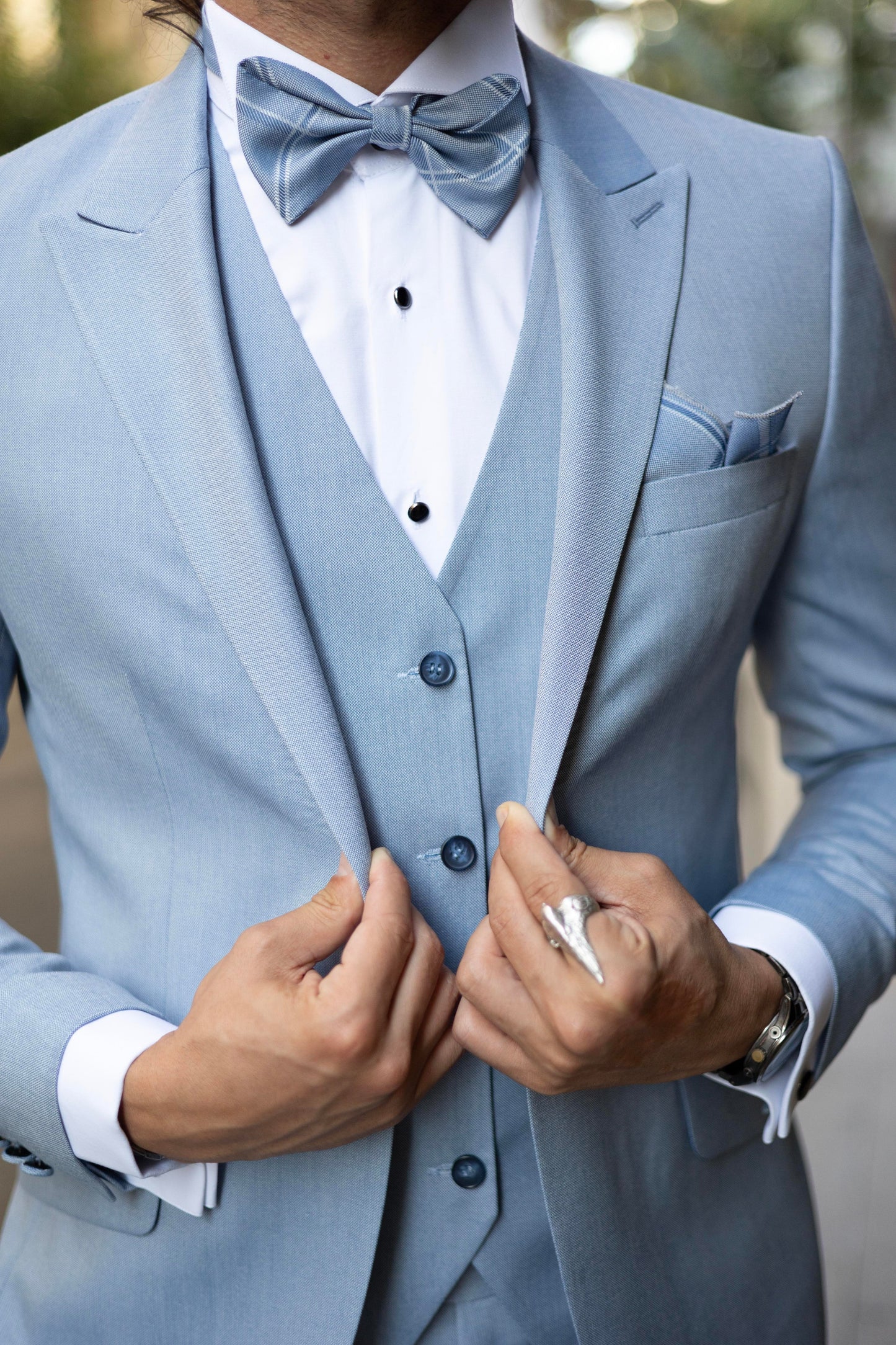 Blue Slim Fit Swallow Neck Men's Wedding Suit
