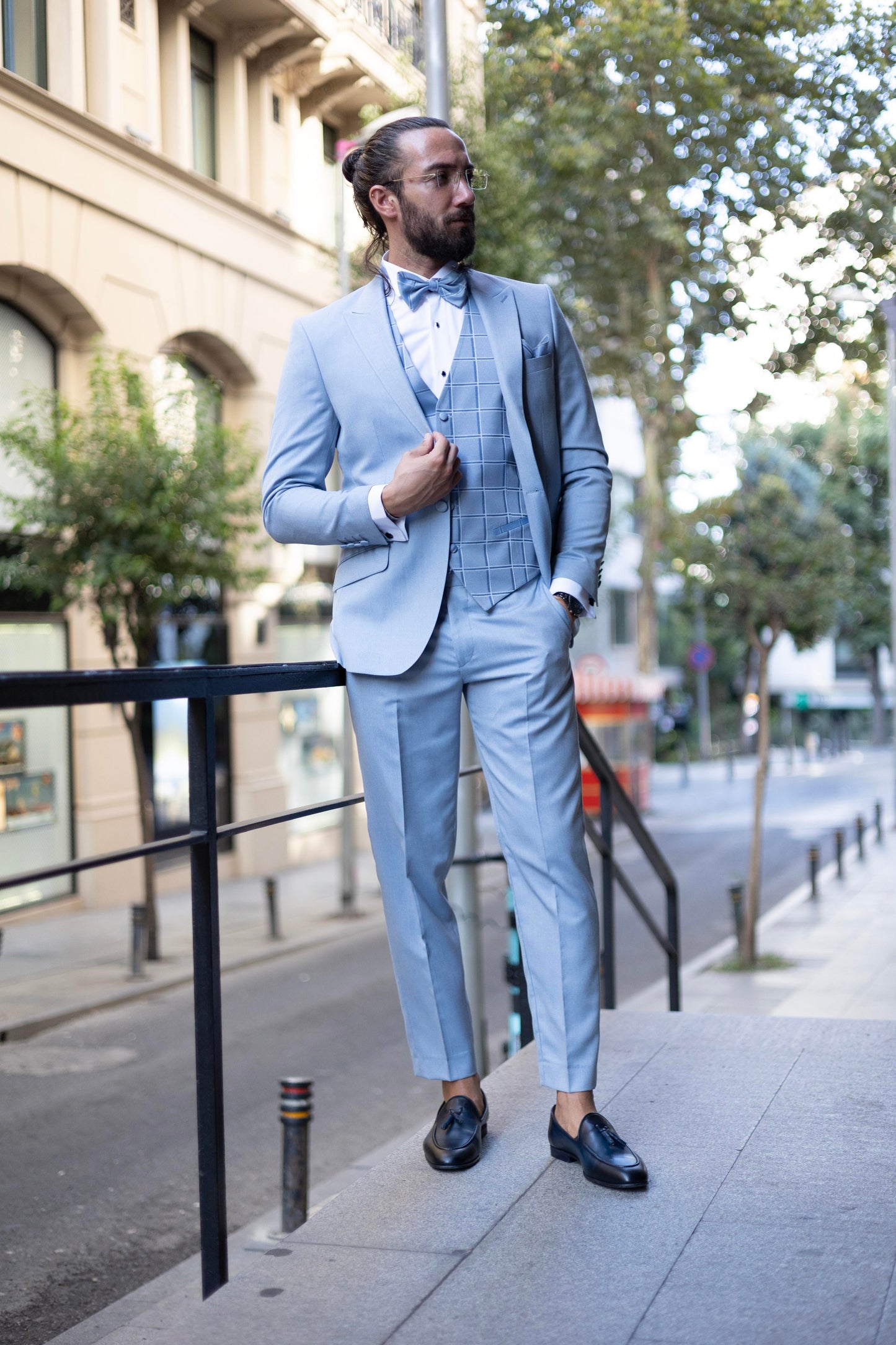 Blue Slim Fit Swallow Neck Men's Wedding Suit