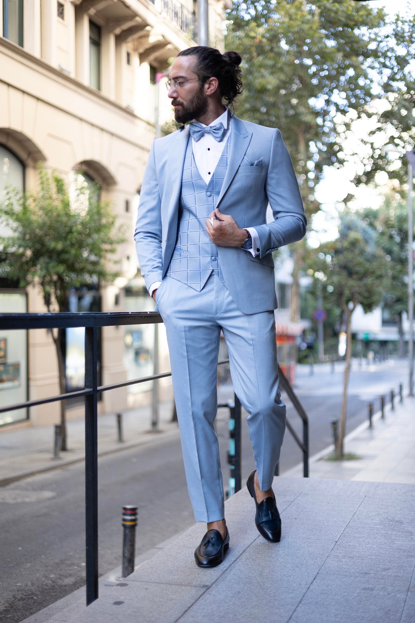 Blue Slim Fit Swallow Neck Men's Wedding Suit