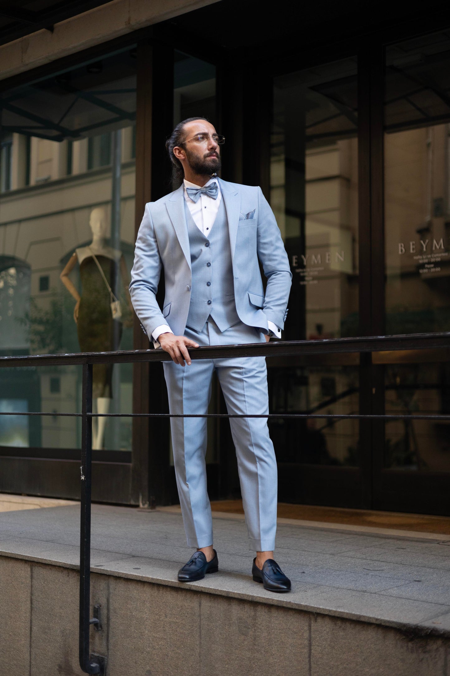 Blue Slim Fit Swallow Neck Men's Wedding Suit
