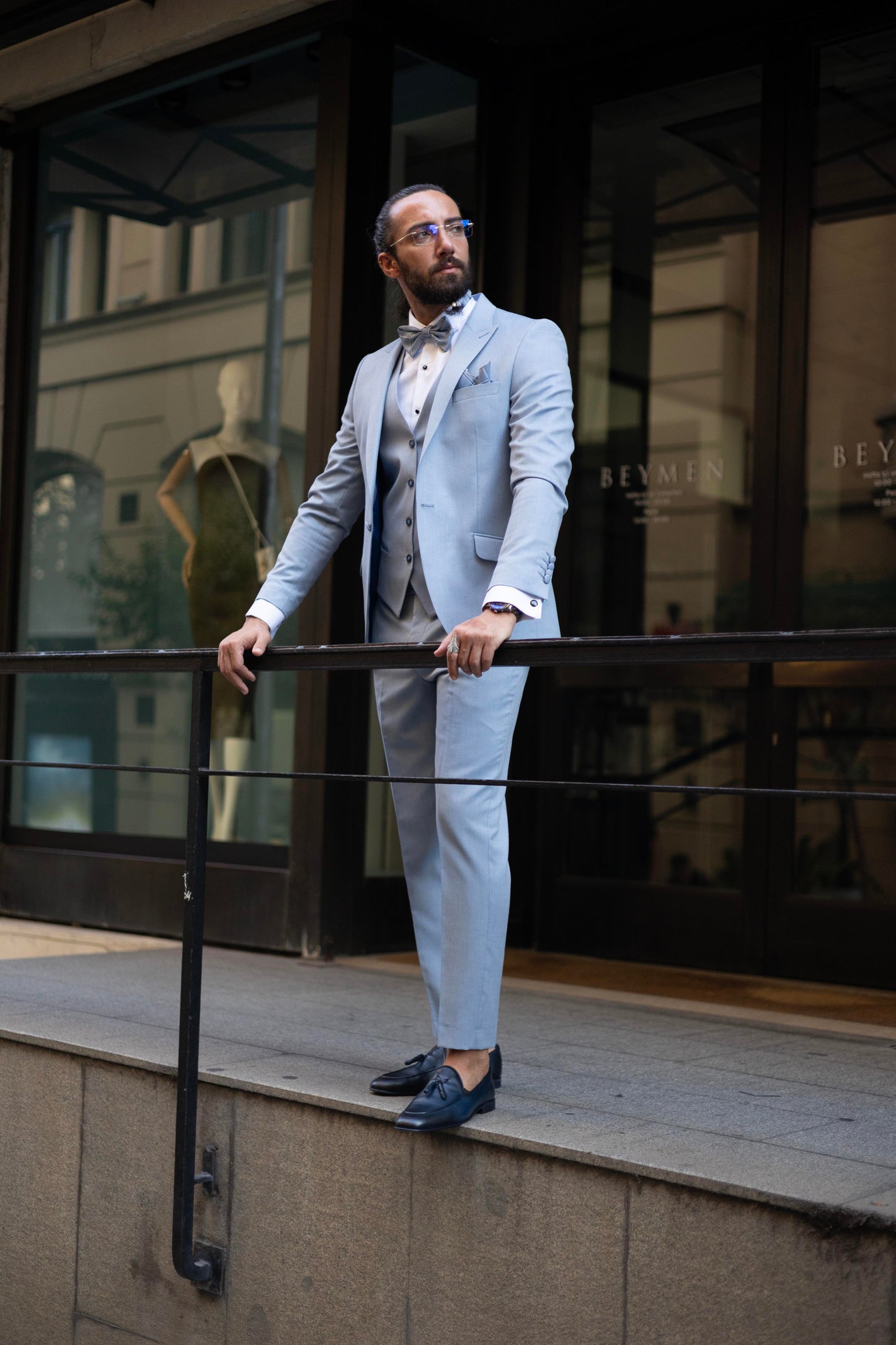 Blue Slim Fit Swallow Neck Men's Wedding Suit