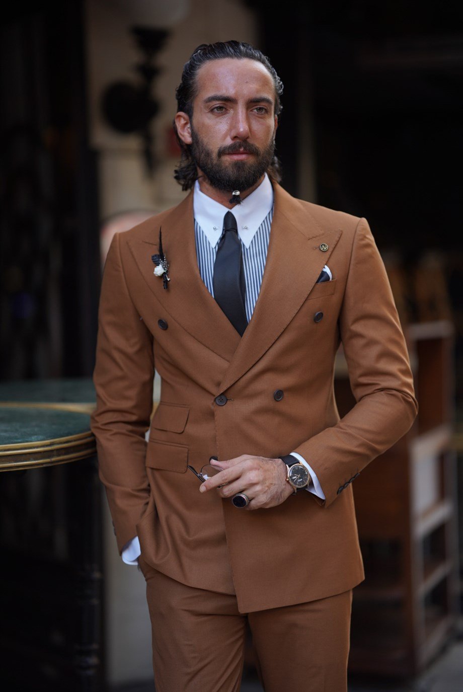 Men's Slim Fit Double Breasted Suit – Marcilo - Main Image