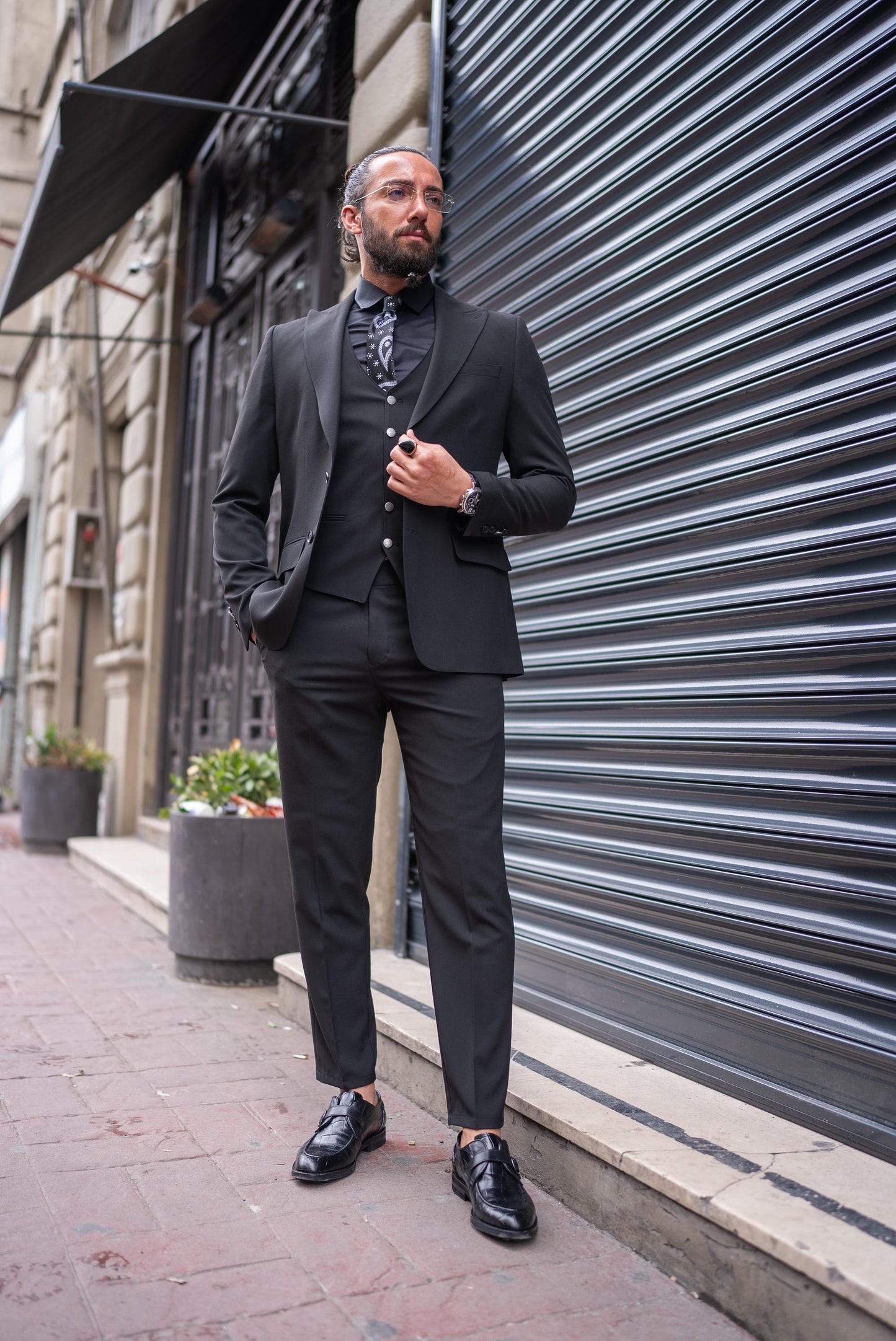 Black Linen Slim Fit Suit